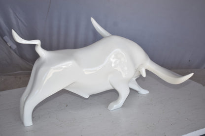 Modern Art of a White Bull Made of Resin Statue Size: 17" x 14" x 10"H