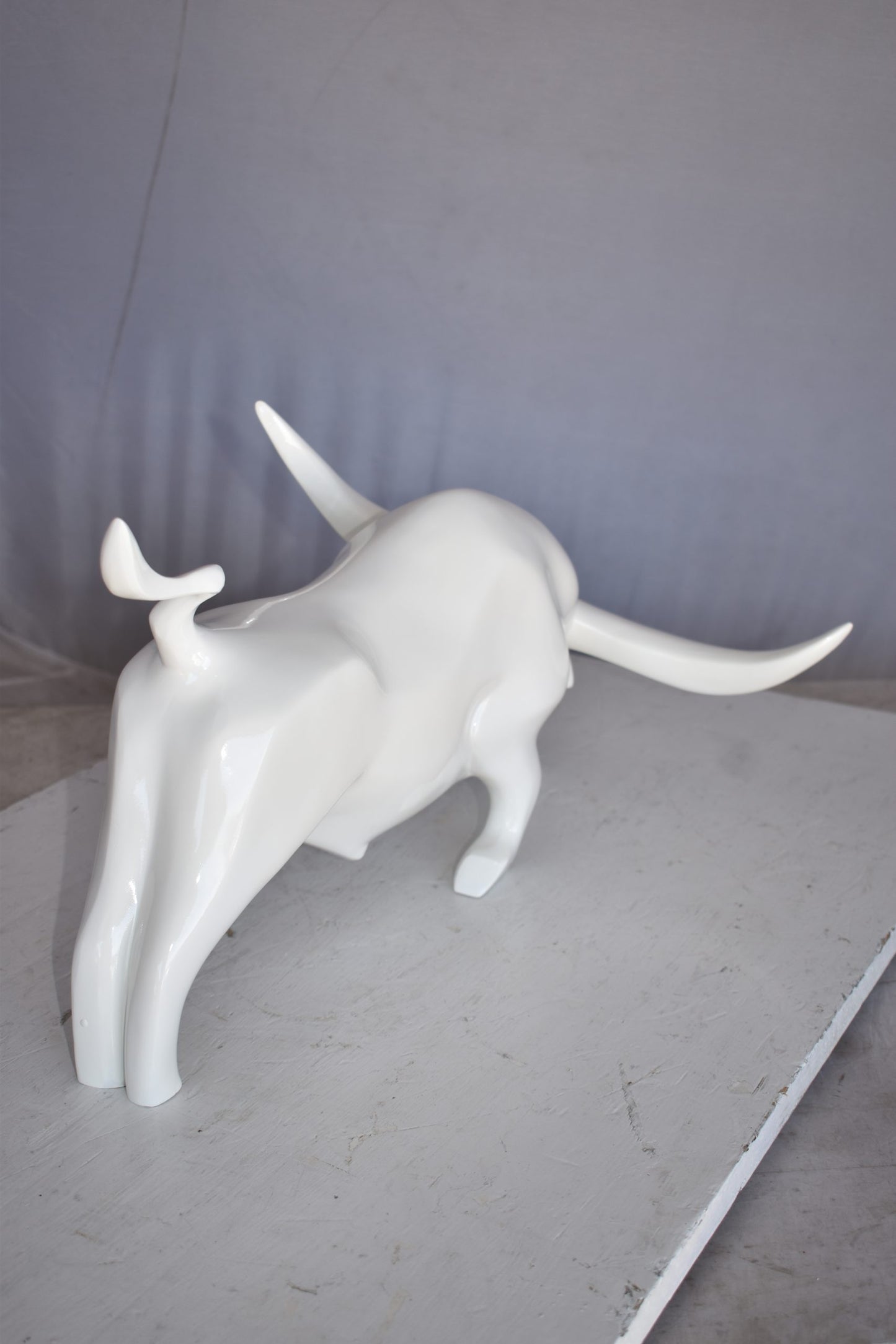 Modern Art of a White Bull Made of Resin Statue Size: 17" x 14" x 10"H