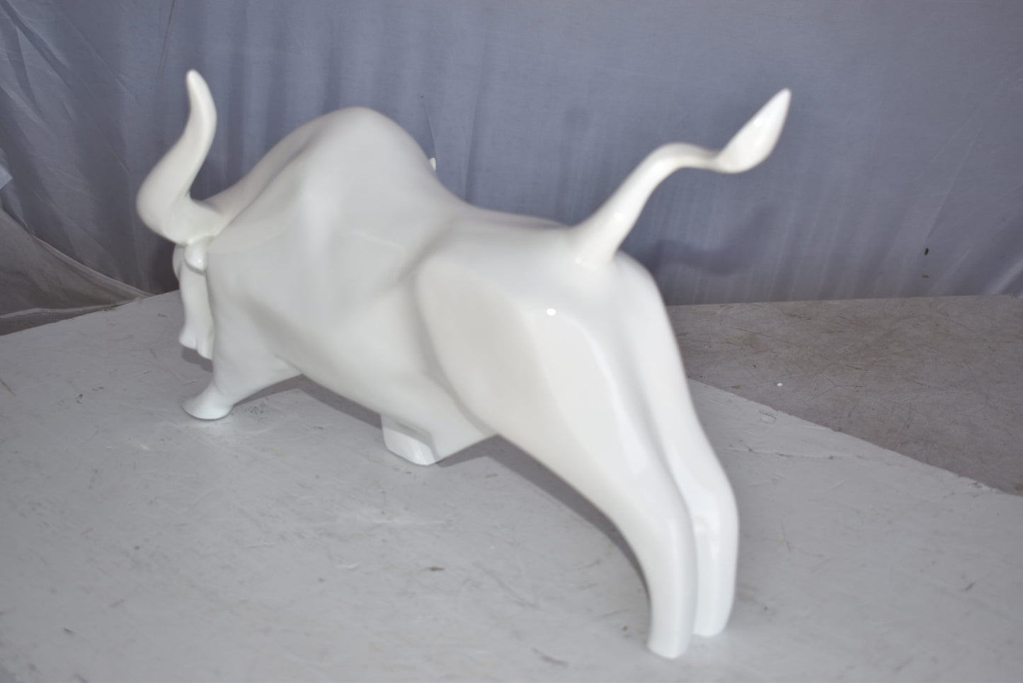 Modern Art of a White Bull Made of Resin Statue Size: 17" x 14" x 10"H