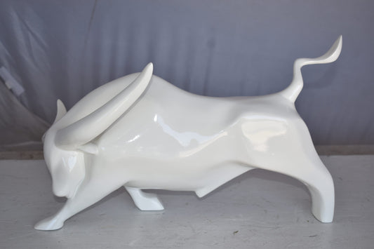 Modern Art of a White Bull Made of Resin Statue Size: 17" x 14" x 10"H