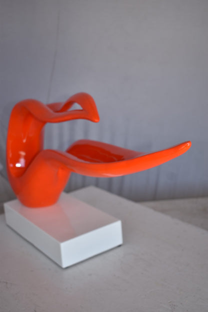 Modern Art Orange Ribbon Resin Statue Mounted on A Base Size: 25" x 6" x 13"H