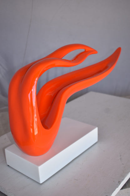Modern Art Orange Ribbon Resin Statue Mounted on A Base Size: 25" x 6" x 13"H