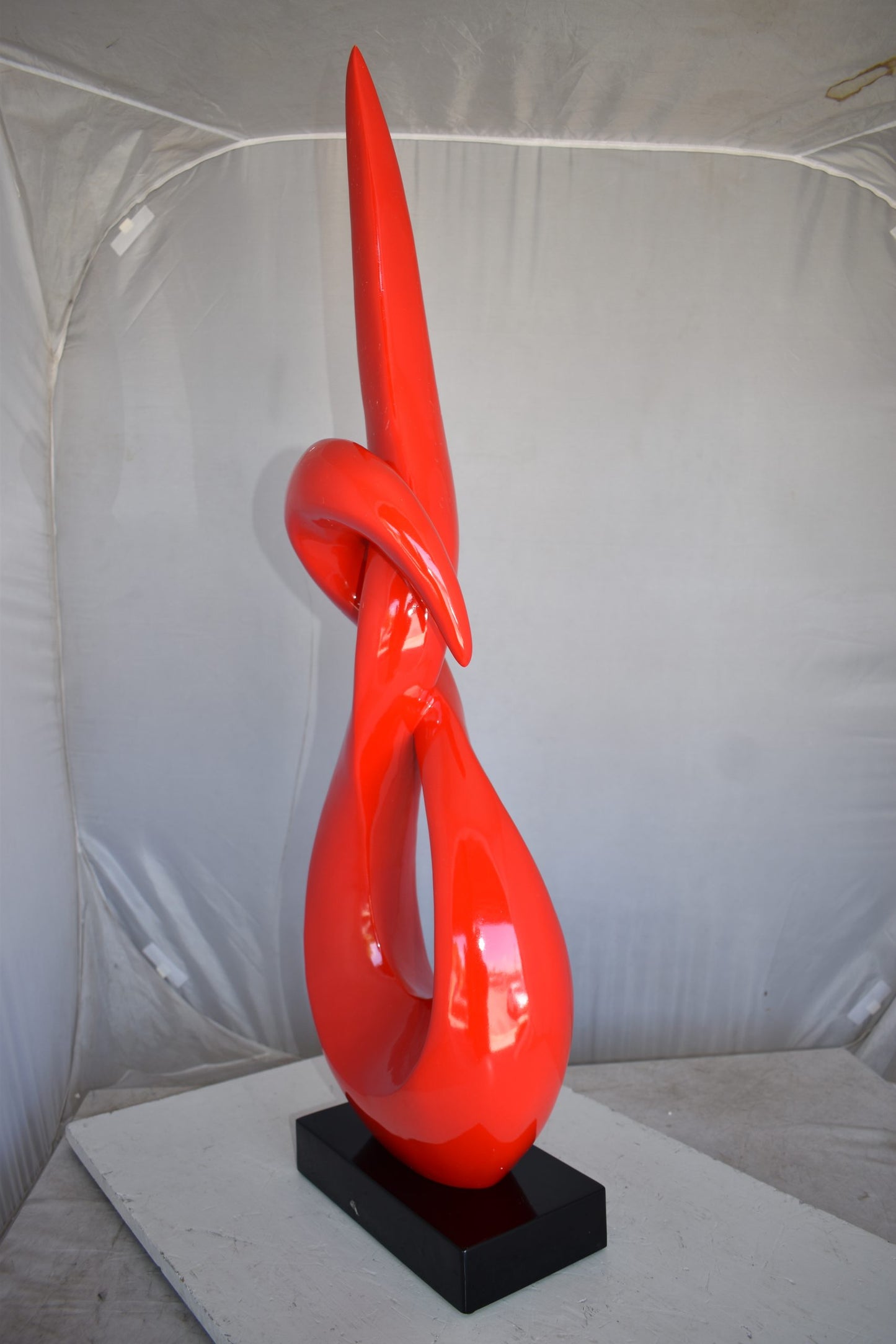 Modern Art Red Eternity Sculpture Made of Resin on A Base Size: 13" x 7" x 42"H