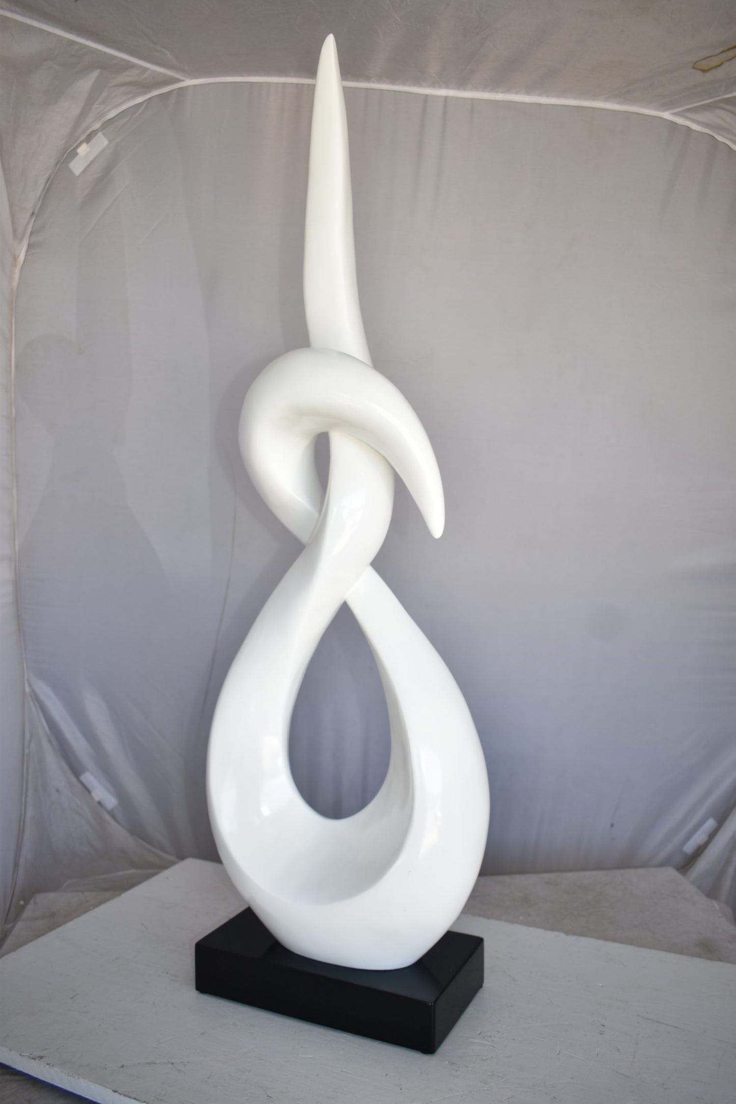Modern Art White Eternity Sculpture Made of Resin on A Base 13" x 7" x 42"H