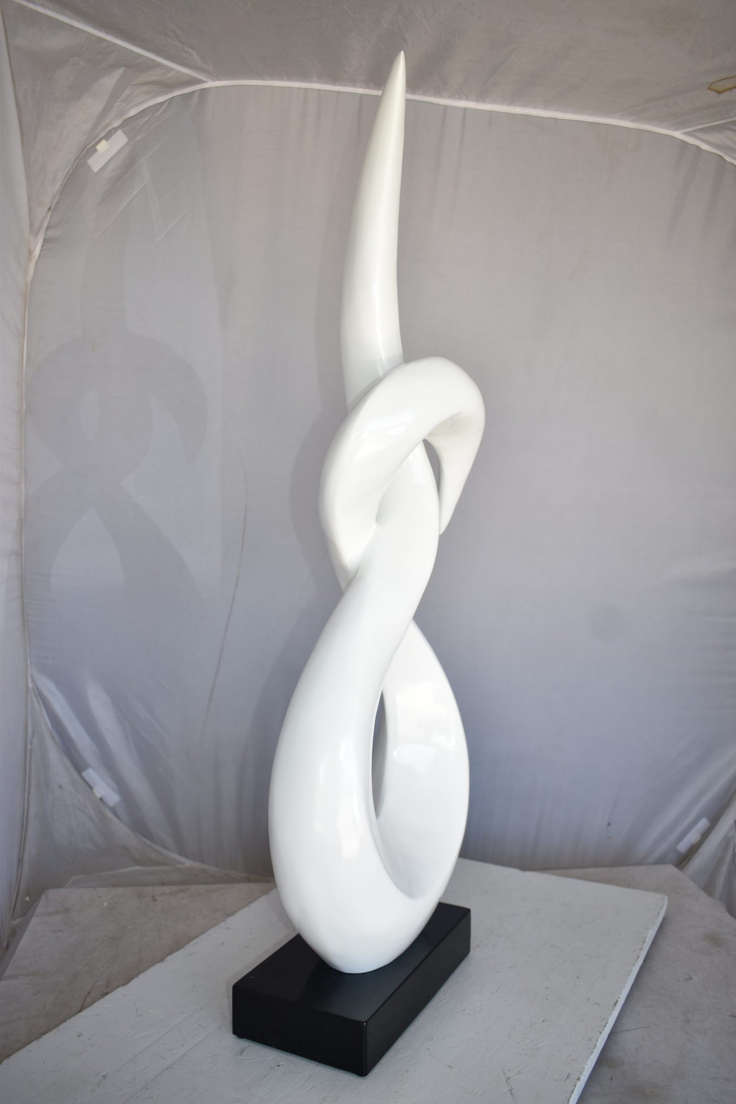 Modern Art White Eternity Sculpture Made of Resin on A Base 13" x 7" x 42"H