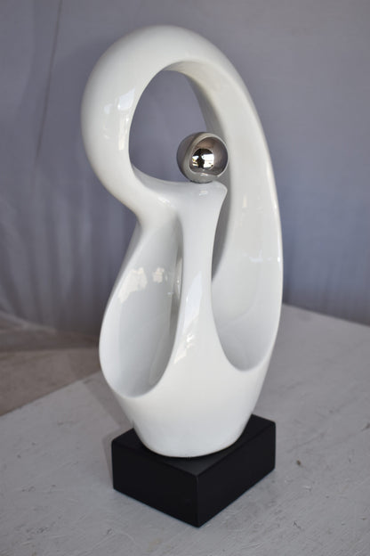 Modern Art Ceramic Abstract Silver and White Colors Size: 9" x 6" x 16"H
