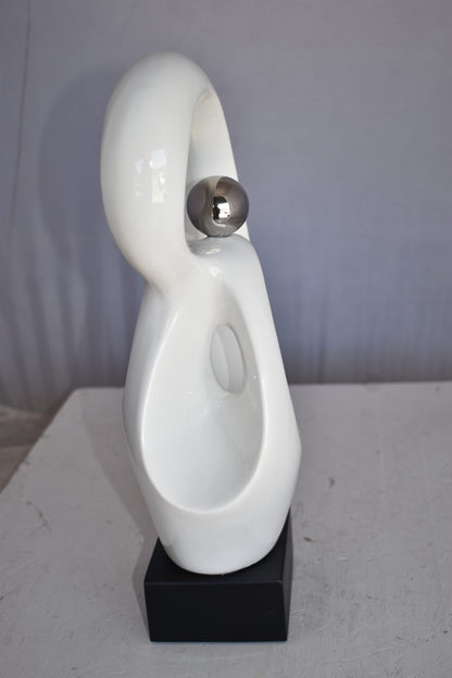Modern Art Ceramic Abstract Silver and White Colors Size: 9" x 6" x 16"H
