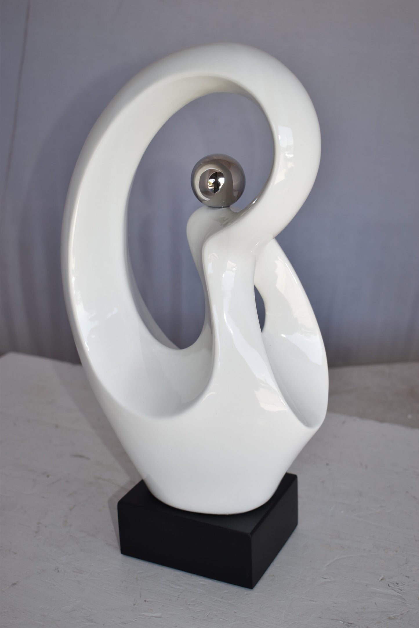 Modern Art Ceramic Abstract Silver and White Colors Size: 9" x 6" x 16"H