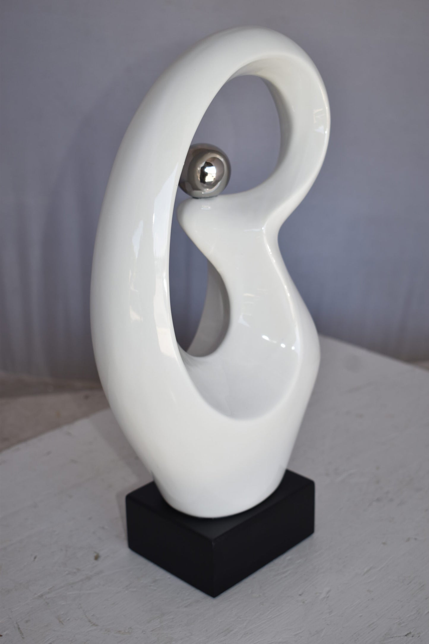 Modern Art Ceramic Abstract Silver and White Colors Size: 9" x 6" x 16"H