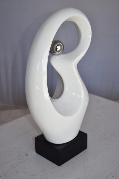 Modern Art Ceramic Abstract Silver and White Colors Size: 9" x 6" x 16"H