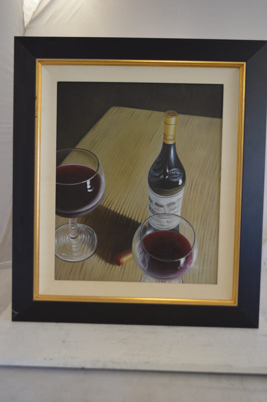 Wine Buttle and Glasses Painting by unknown -  Size: 29"L x 34"W