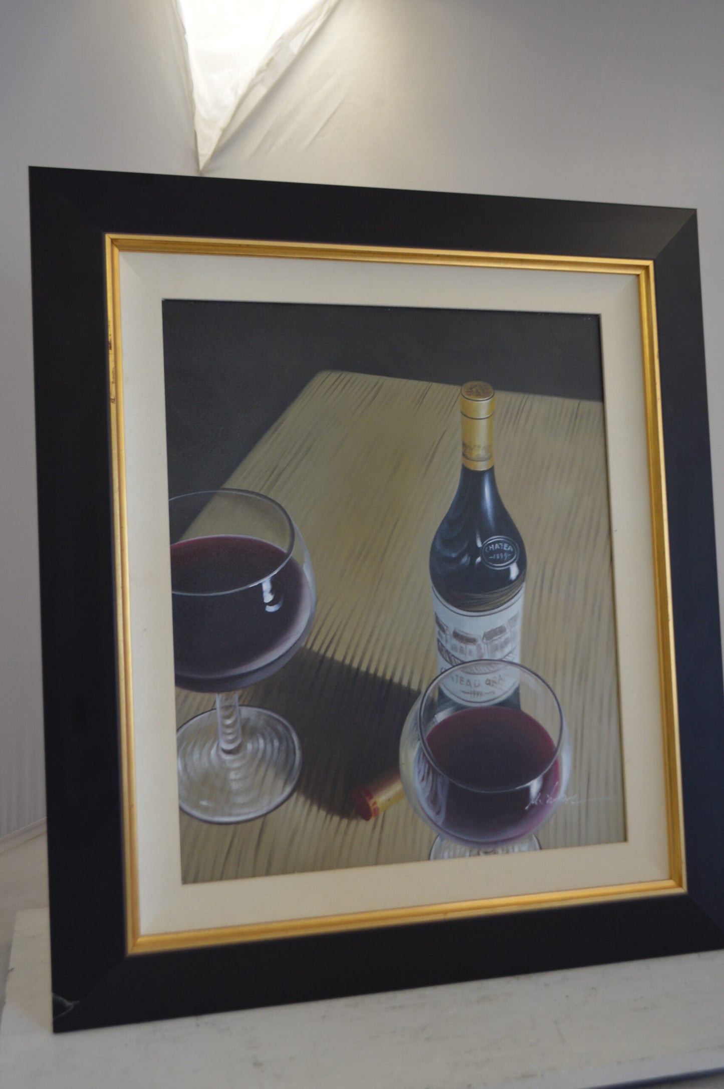 Wine Buttle and Glasses Painting by unknown -  Size: 29"L x 34"W