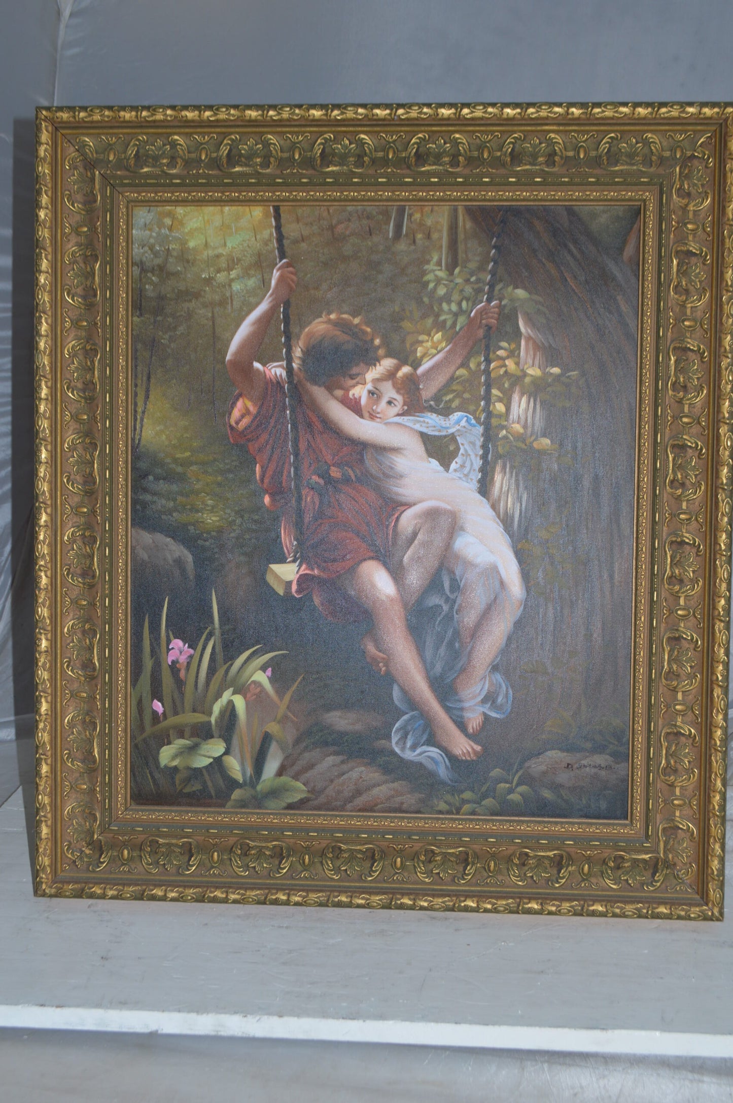Lovers on a Swing  by D. Swinson -  Size: 26"L x 31"W