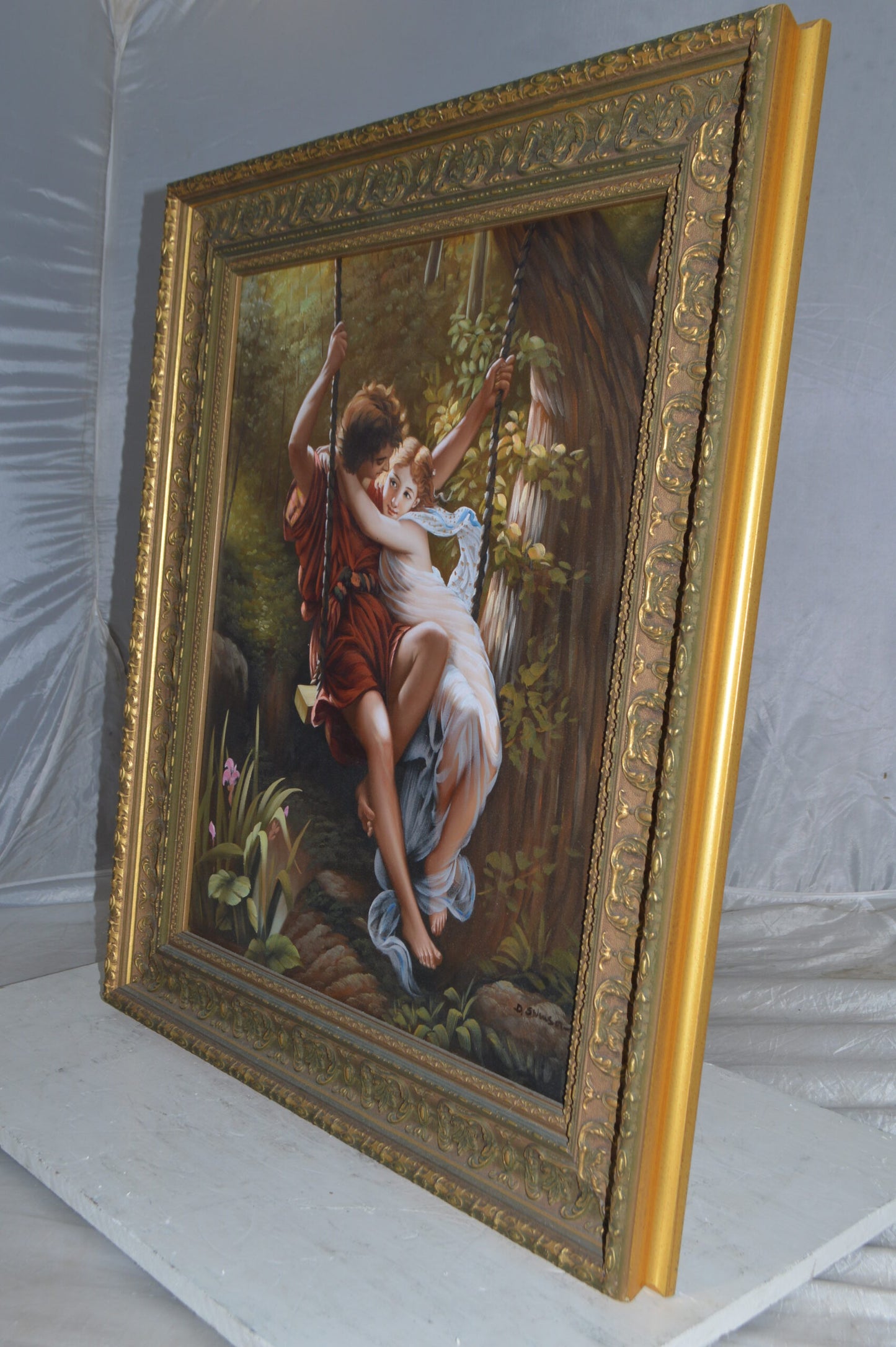 Lovers on a Swing  by D. Swinson -  Size: 26"L x 31"W