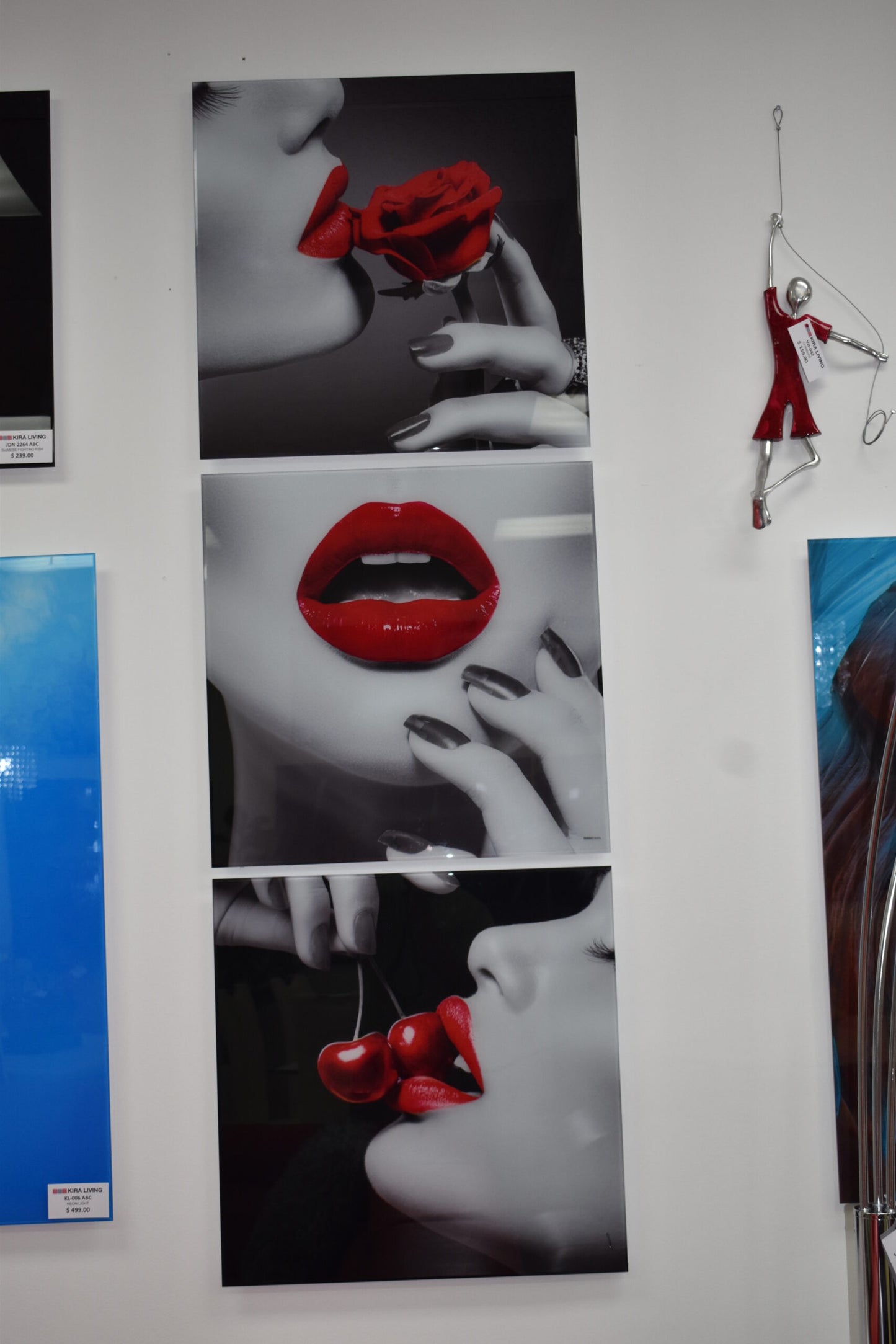 Three-Piece Modern Acrylic Painting of a Sensual Composition 1" x 72" x 23"H