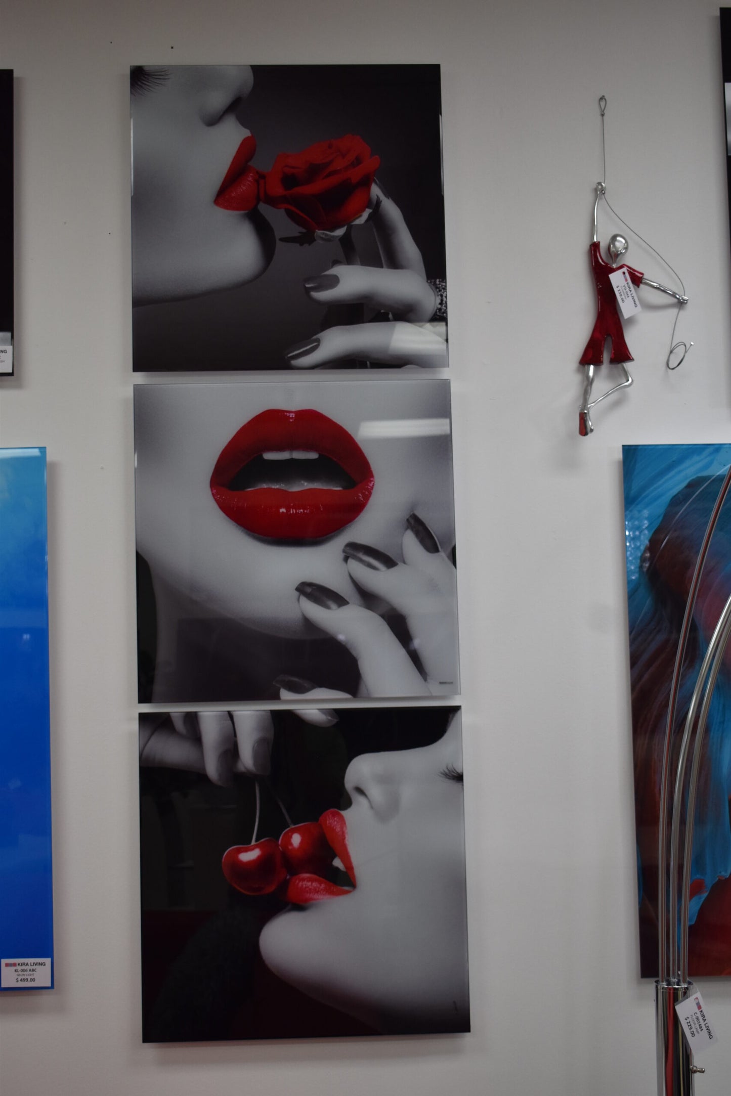 Three-Piece Modern Acrylic Painting of a Sensual Composition 1" x 72" x 23"H