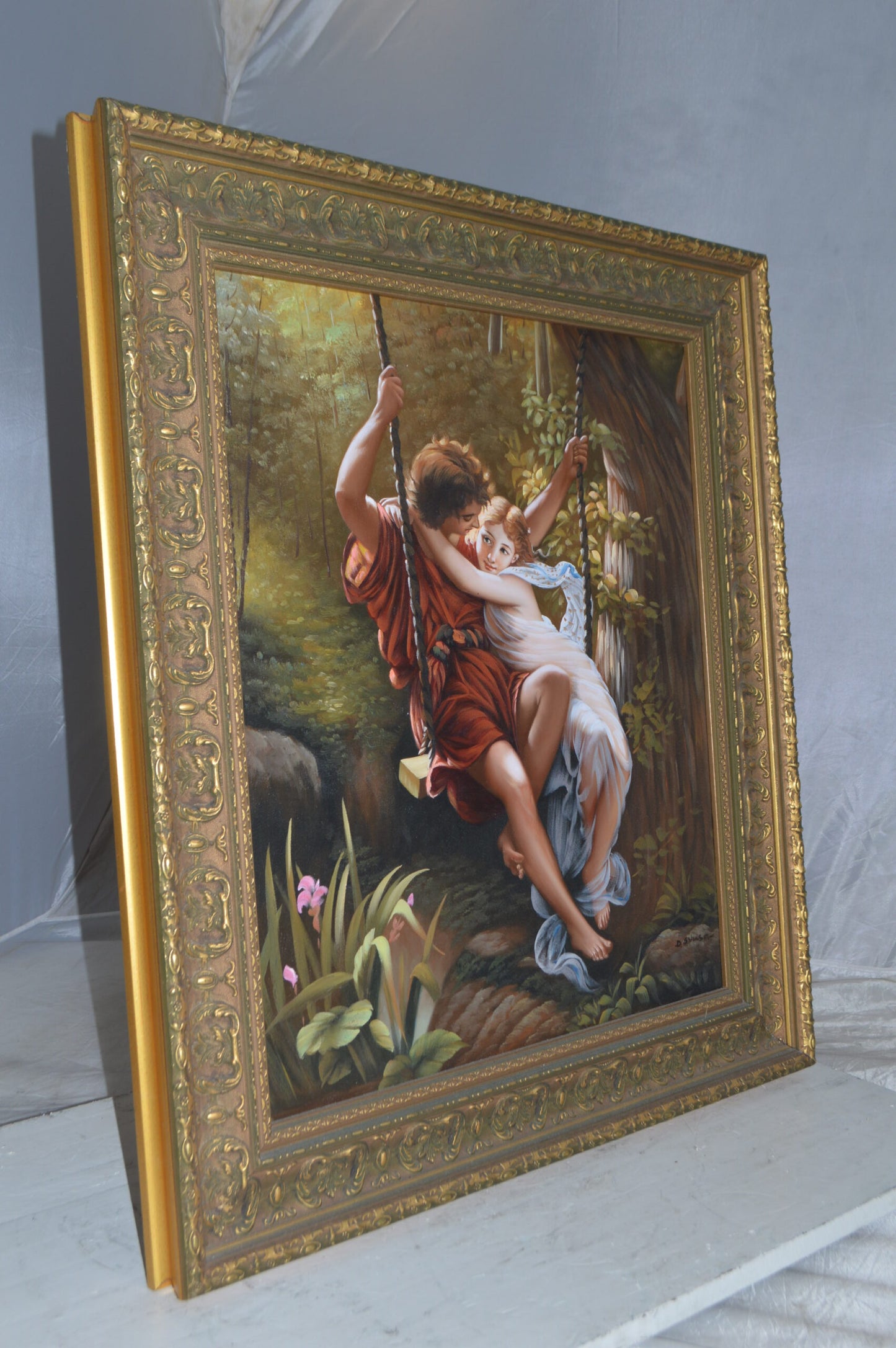 Lovers on a Swing  by D. Swinson -  Size: 26"L x 31"W