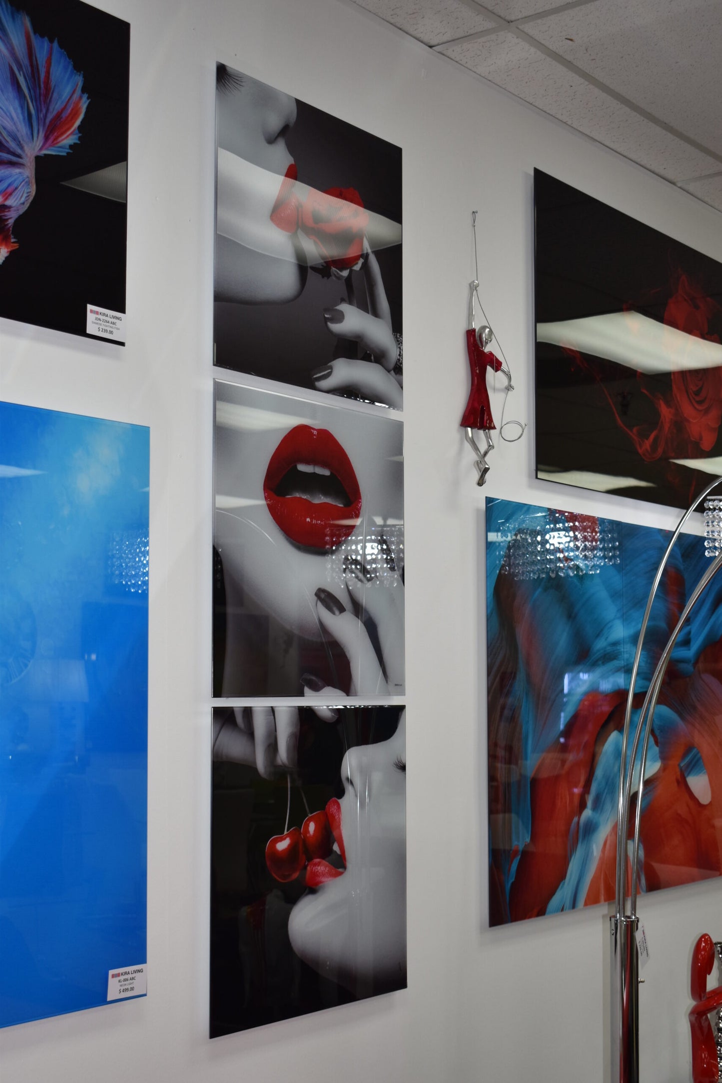 Three-Piece Modern Acrylic Painting of a Sensual Composition 1" x 72" x 23"H