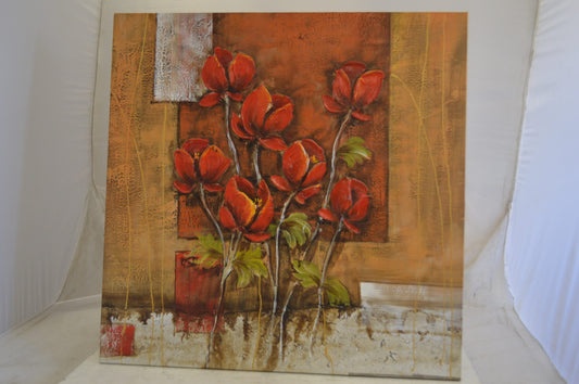 Floral In Red Painting by W. Tinkin -  Size: 30"L x 30"W