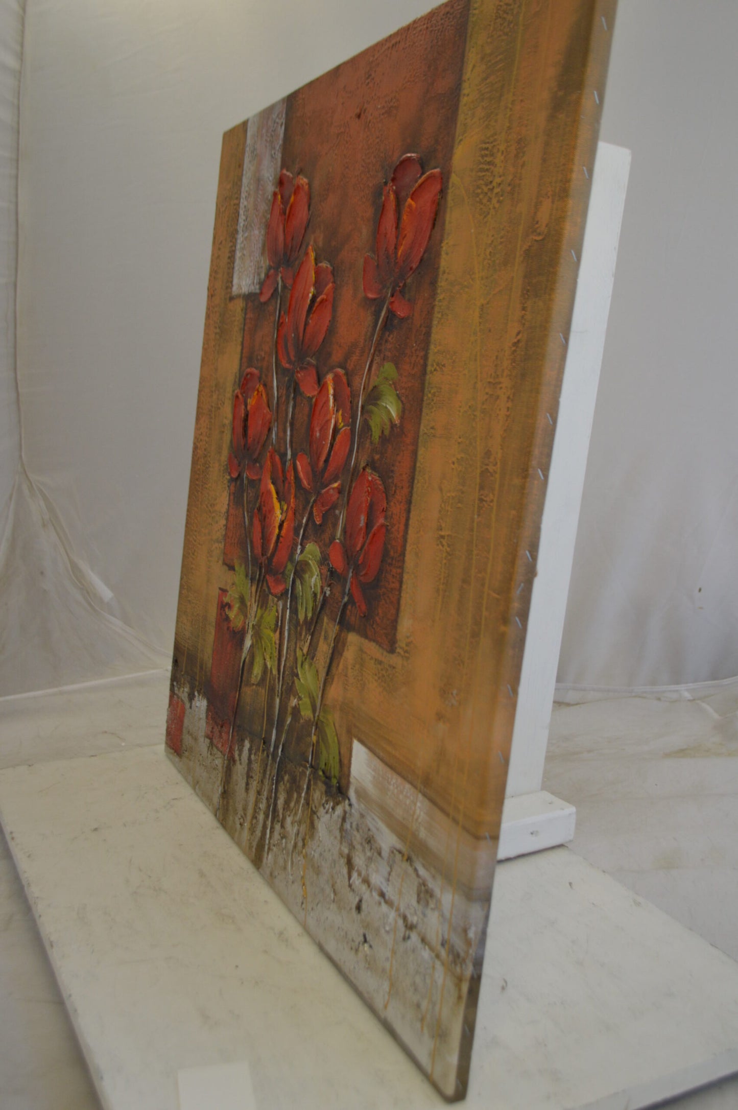 Floral In Red Painting by W. Tinkin -  Size: 30"L x 30"W