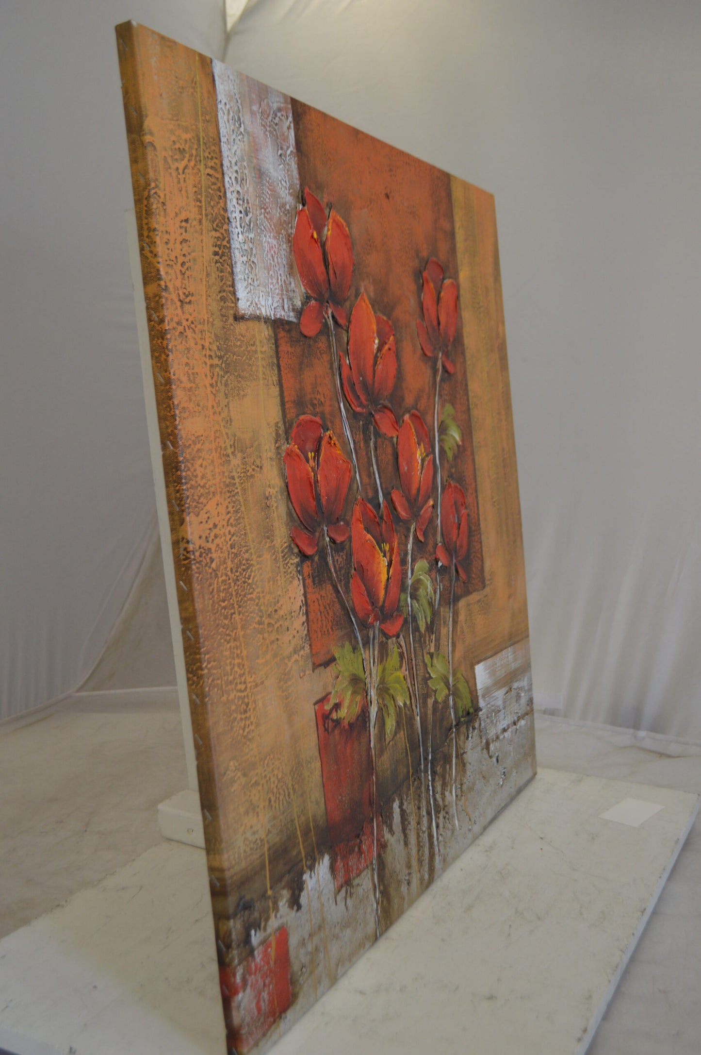 Floral In Red Painting by W. Tinkin -  Size: 30"L x 30"W