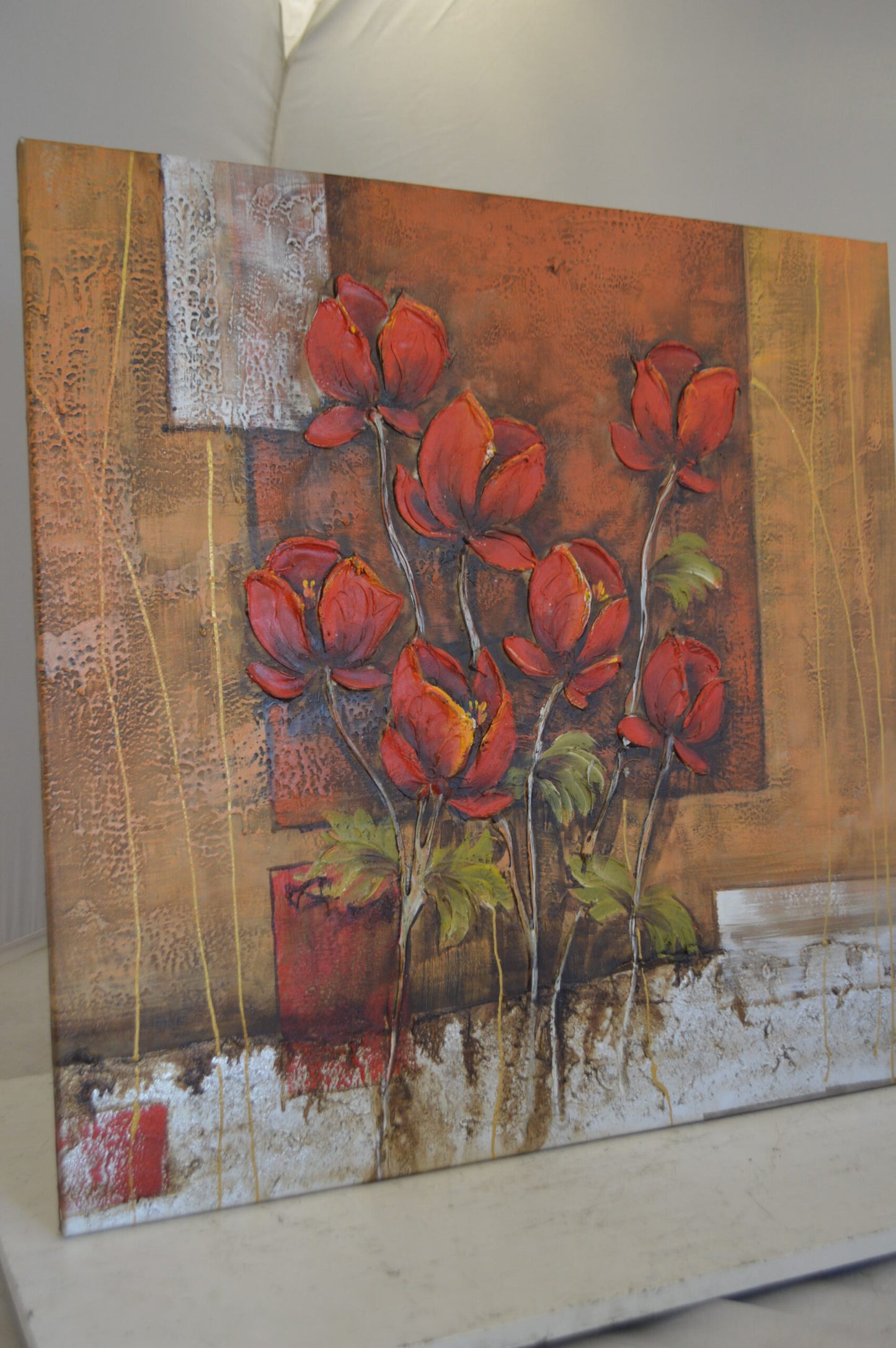 Floral In Red Painting by W. Tinkin -  Size: 30"L x 30"W