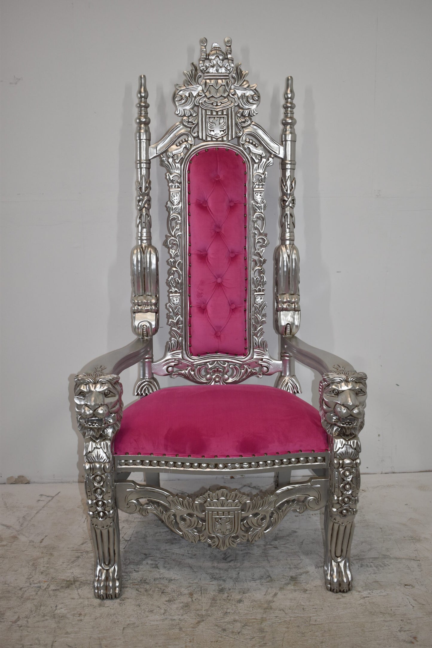 Silver and Pink Lion Chair Made of Wood Size: 26" x 36" x 71"H