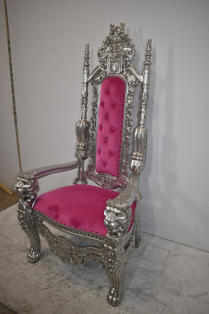 Silver and Pink Lion Chair Made of Wood Size: 26" x 36" x 71"H