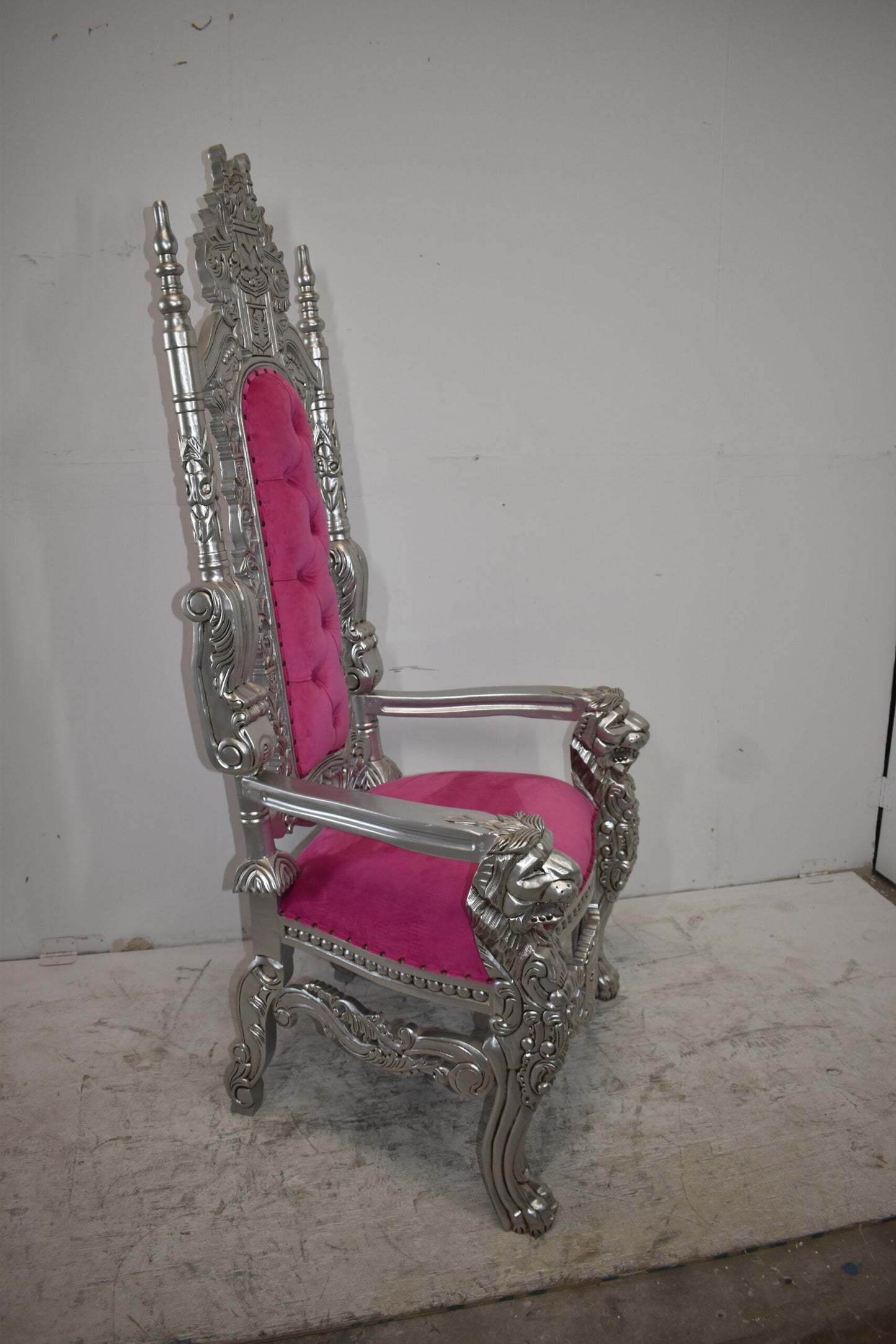 Silver and Pink Lion Chair Made of Wood Size: 26" x 36" x 71"H