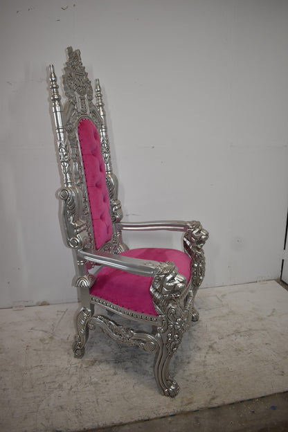 Silver and Pink Lion Chair Made of Wood Size: 26" x 36" x 71"H