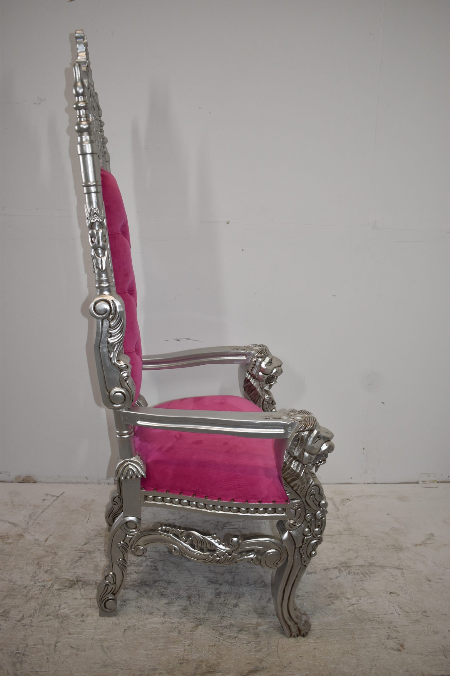 Silver and Pink Lion Chair Made of Wood Size: 26" x 36" x 71"H