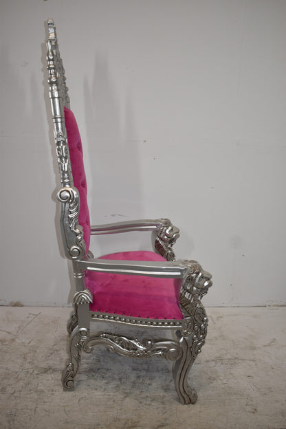 Silver and Pink Lion Chair Made of Wood Size: 26" x 36" x 71"H