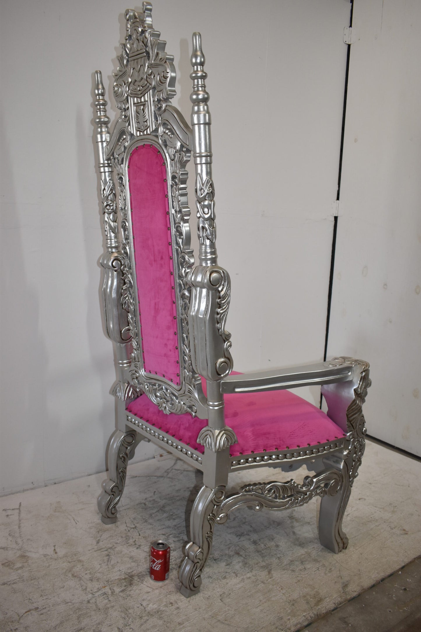 Silver and Pink Lion Chair Made of Wood Size: 26" x 36" x 71"H