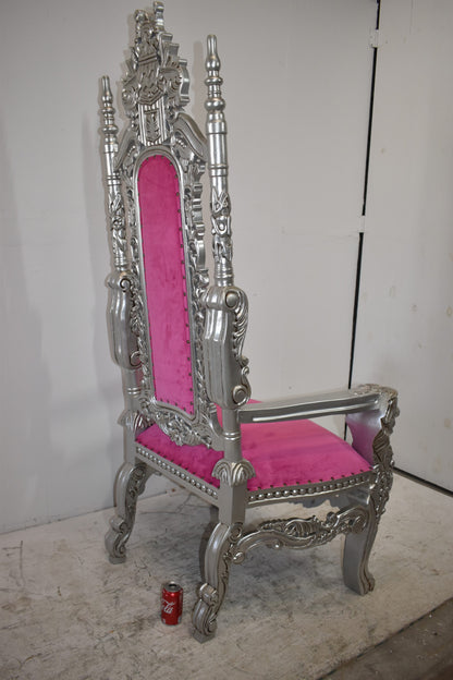 Silver and Pink Lion Chair Made of Wood Size: 26" x 36" x 71"H