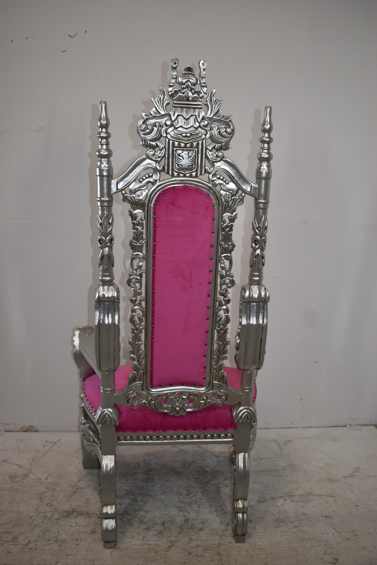 Silver and Pink Lion Chair Made of Wood Size: 26" x 36" x 71"H