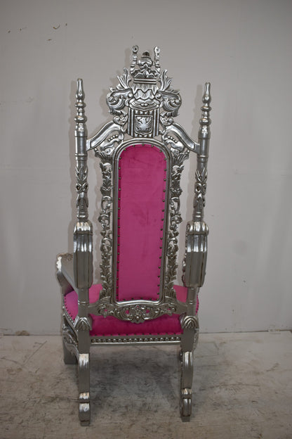 Silver and Pink Lion Chair Made of Wood Size: 26" x 36" x 71"H