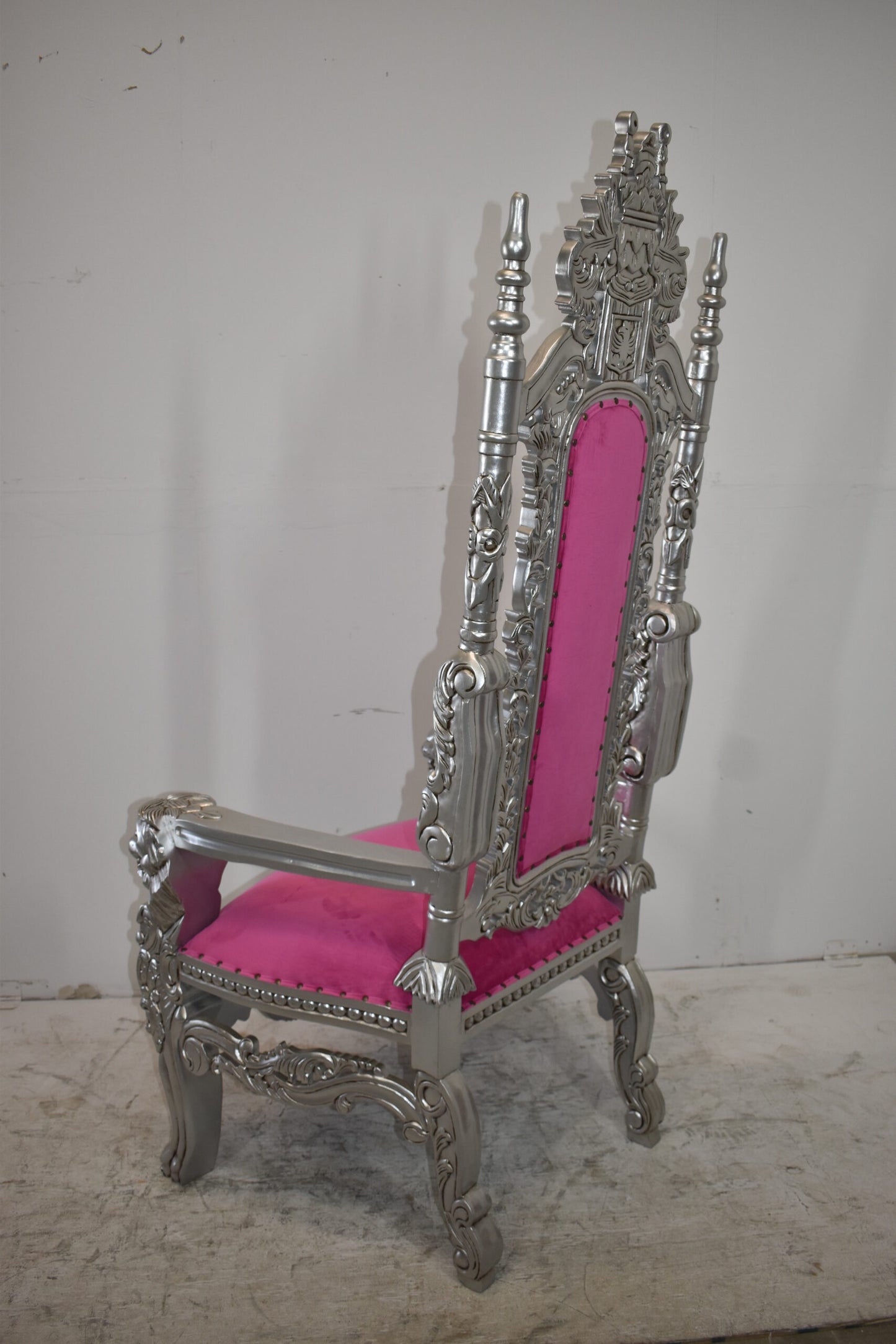 Silver and Pink Lion Chair Made of Wood Size: 26" x 36" x 71"H