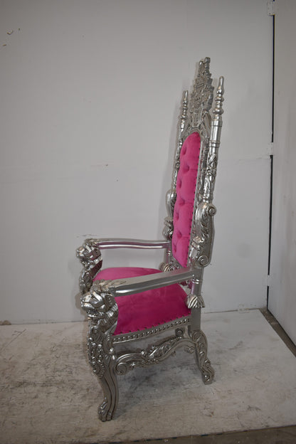 Silver and Pink Lion Chair Made of Wood Size: 26" x 36" x 71"H