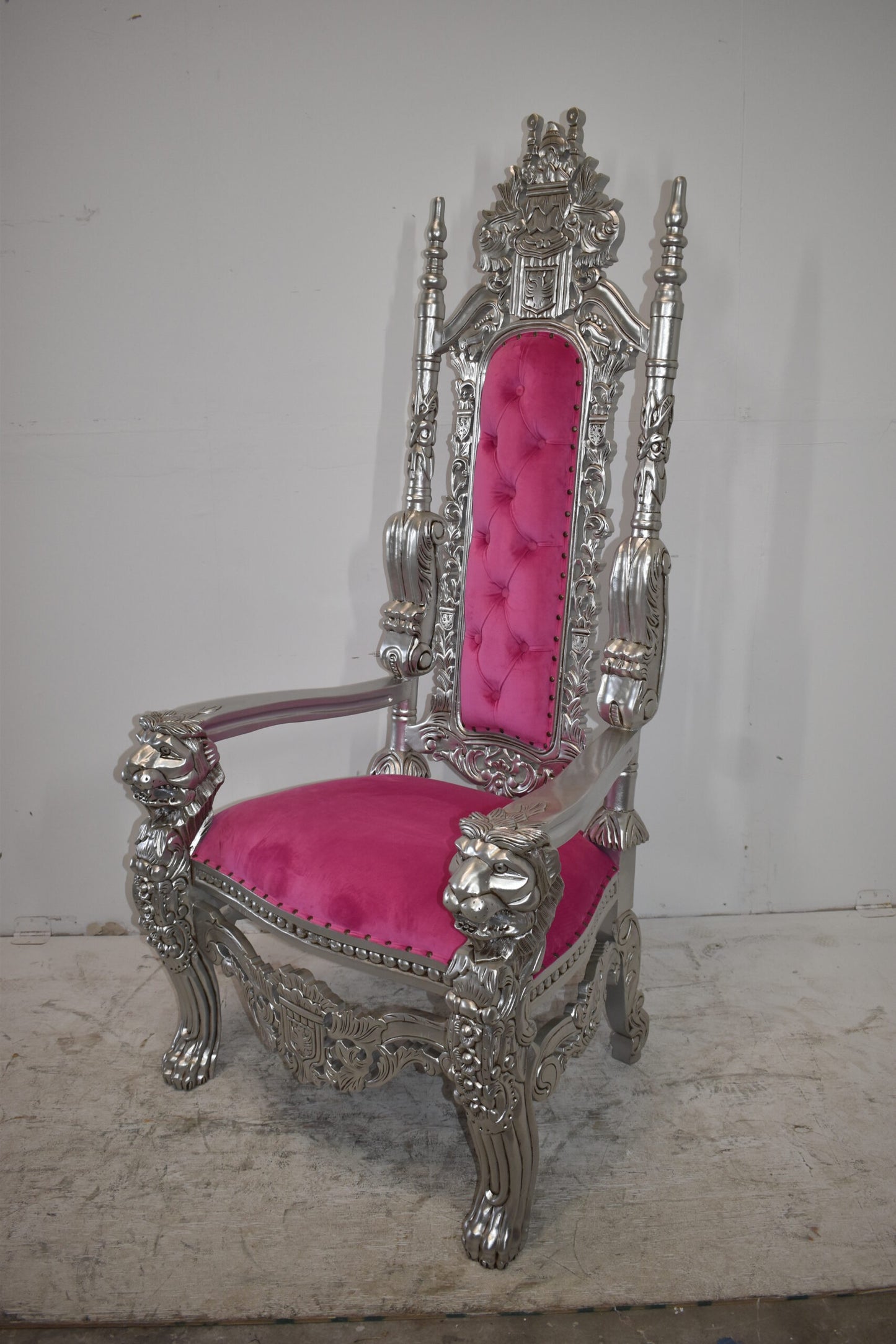Silver and Pink Lion Chair Made of Wood Size: 26" x 36" x 71"H