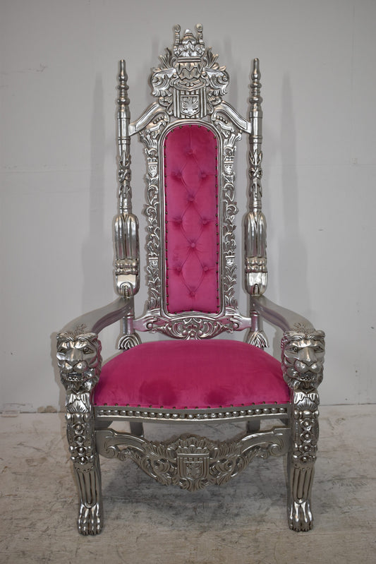 Silver and Pink Lion Chair Made of Wood Size: 26" x 36" x 71"H