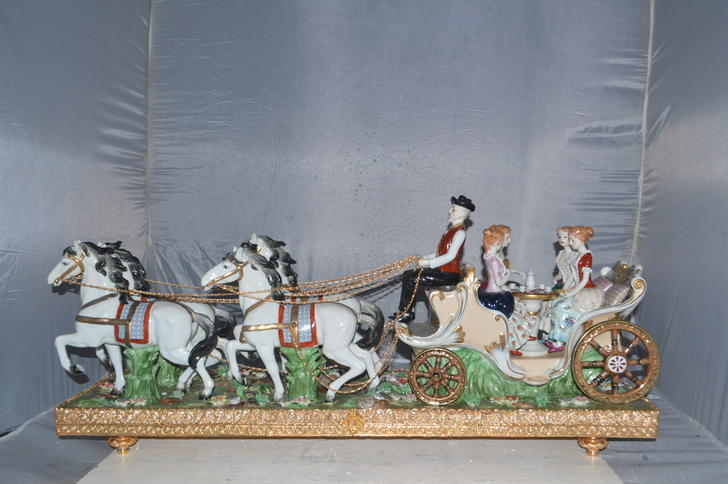Porcelain Carriage with 4 young Girls Drinking Tea -  Size: 41"L x 10"W x 18"H.