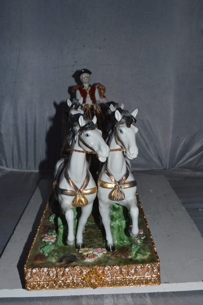 Porcelain Carriage with 4 young Girls Drinking Tea -  Size: 41"L x 10"W x 18"H.