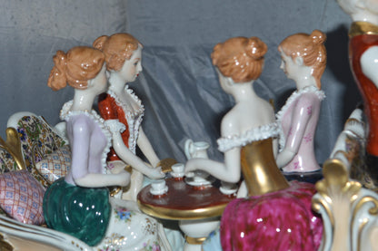 Porcelain Carriage with 4 young Girls Drinking Tea -  Size: 41"L x 10"W x 18"H.