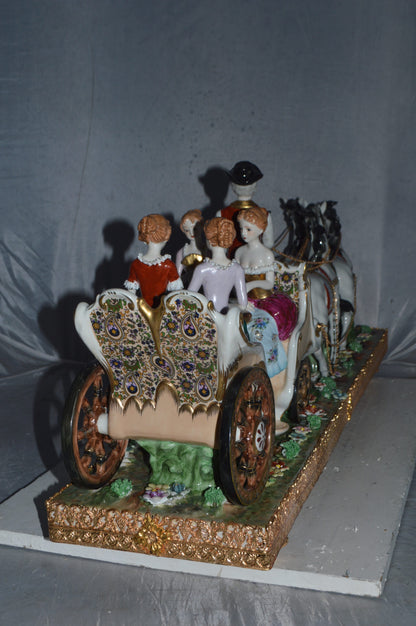 Porcelain Carriage with 4 young Girls Drinking Tea -  Size: 41"L x 10"W x 18"H.