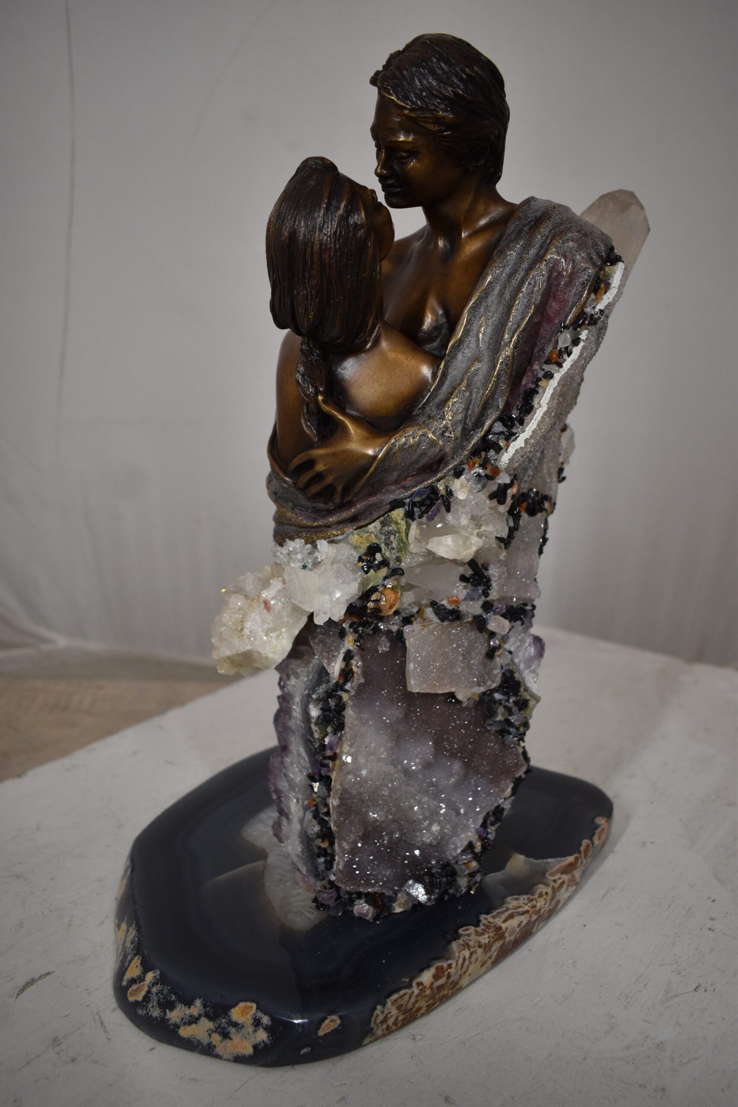 The Kiss Bronze Statue With amethyst stones - Vidal Collection 12" x 9" x 17"H