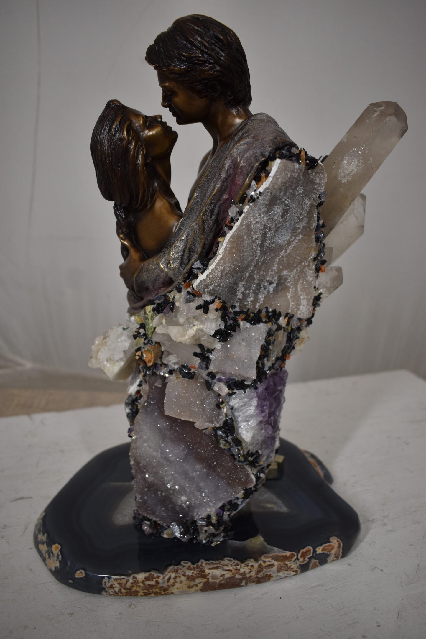The Kiss Bronze Statue With amethyst stones - Vidal Collection 12" x 9" x 17"H