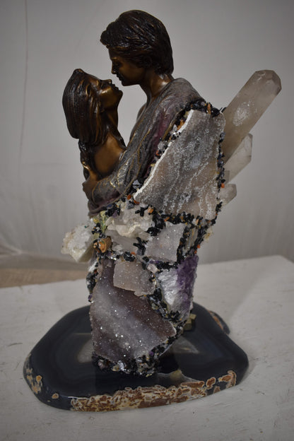 The Kiss Bronze Statue With amethyst stones - Vidal Collection 12" x 9" x 17"H