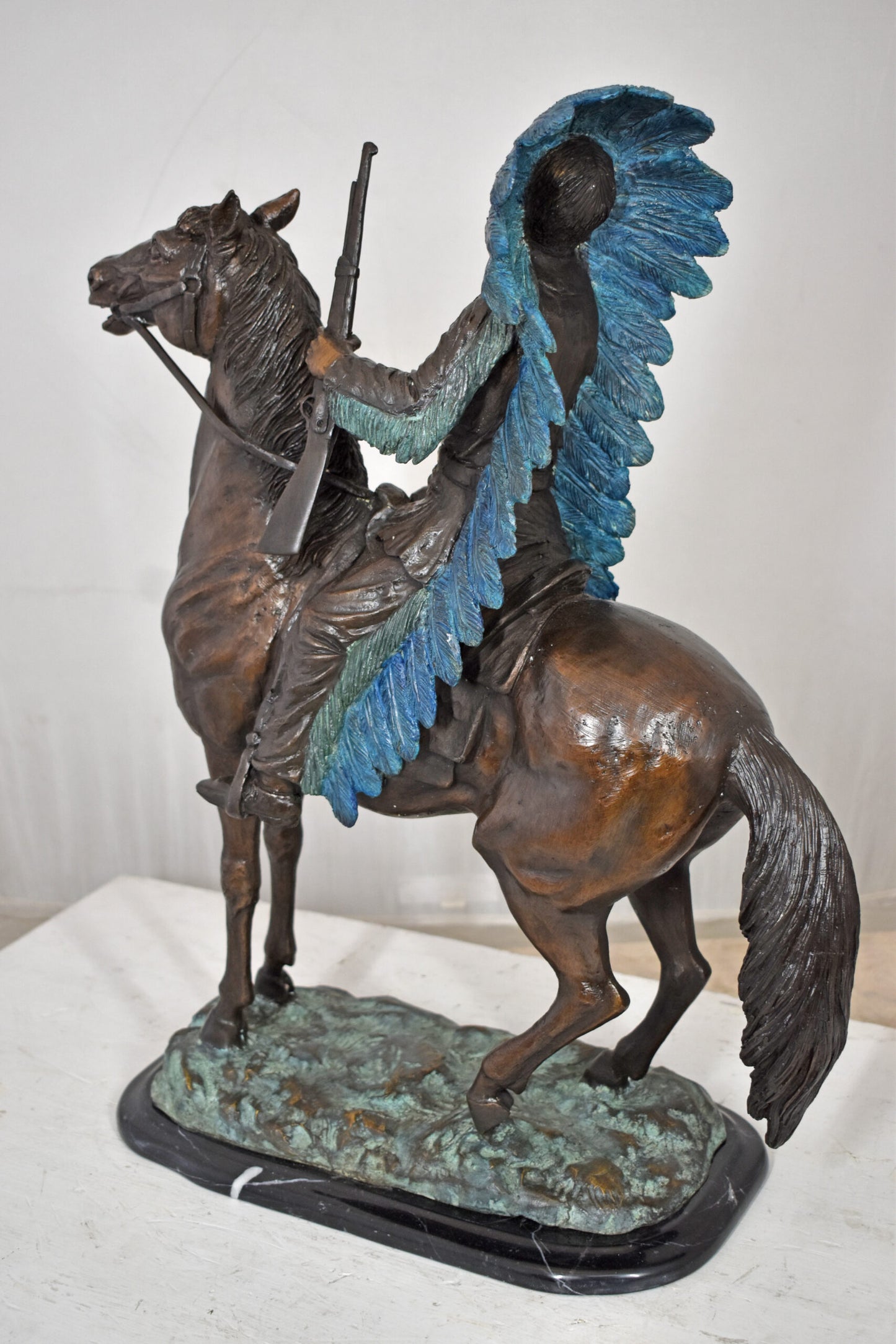 Indian man on his horse Bronze Statue Size: 18" x 8" x 23"H
