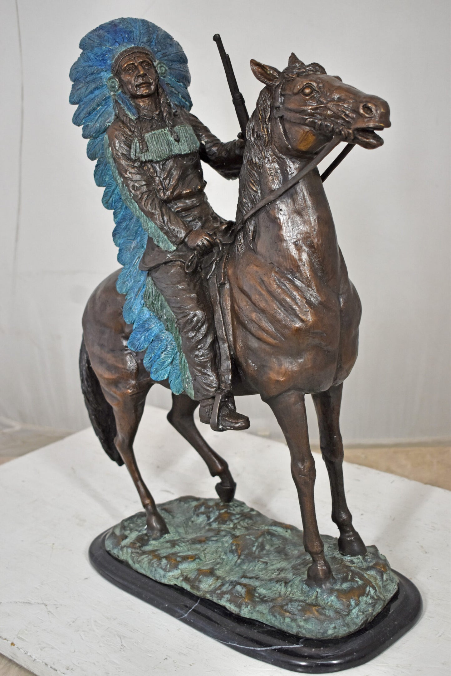 Indian man on his horse Bronze Statue Size: 18" x 8" x 23"H