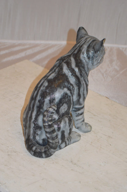Sitting Cat Bronze Statue – Hand-Finished Polychrome Enamel Sculpture, 11"L x 6"W x 11"H, 8 lbs